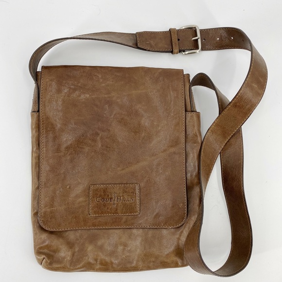 Cole Haan distressed leather messenger bag